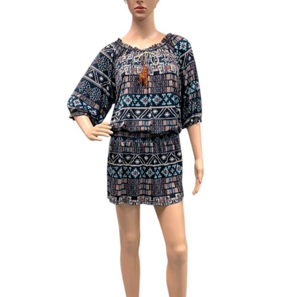 MISA Los Angeles Off The Shoulder Mini Dress Multicolor Tassle Sz XS